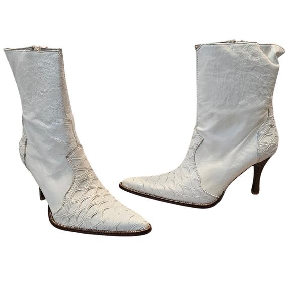 Los Altos Shoes - Los Altos Boots Women's Western Wear White Leather Snake Skin Boot 26.5 / US 9.5